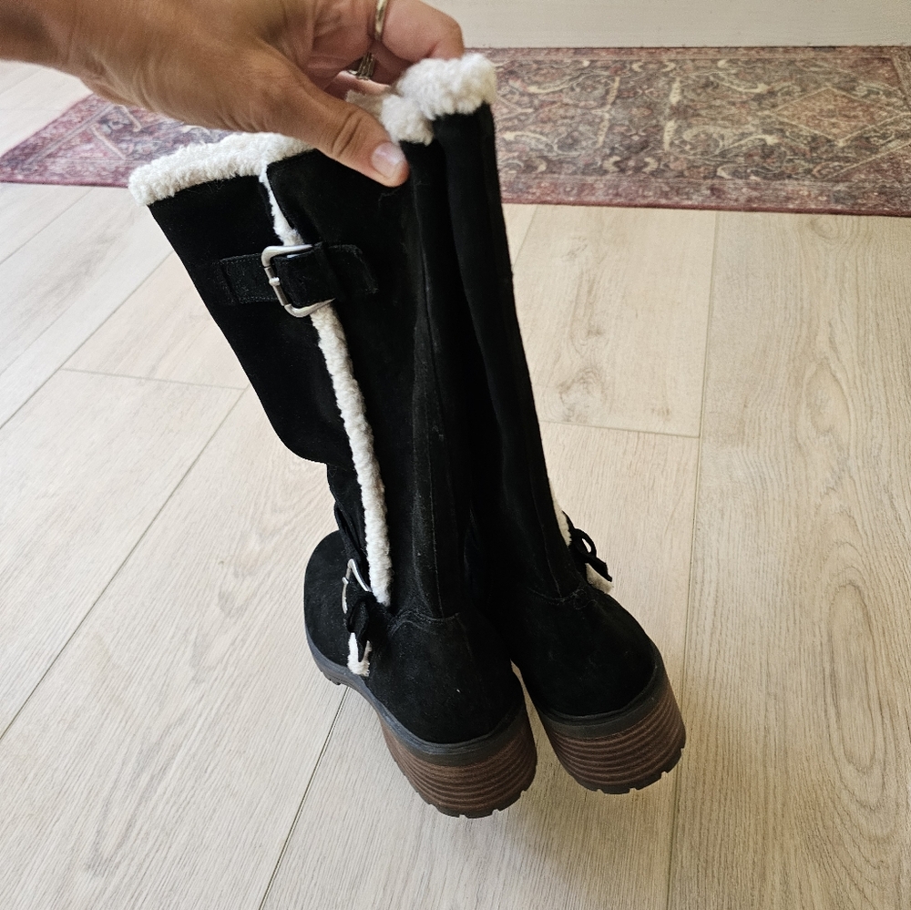 Lucky Brand Jacoba Shearling Trim Tall Mid-Calf Engineer Boots - Picture 12 of 13
